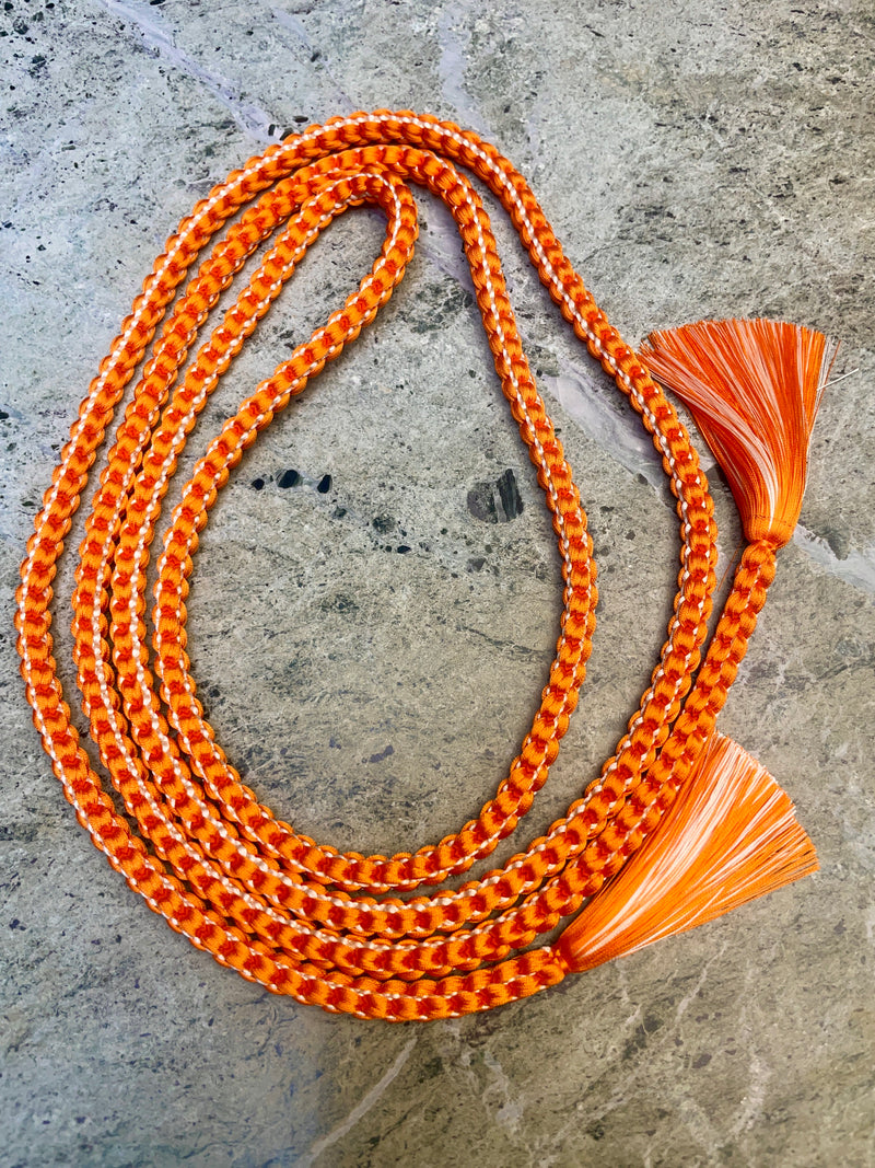 Obijime Belt Braided Round Orange with Siver in Silk
