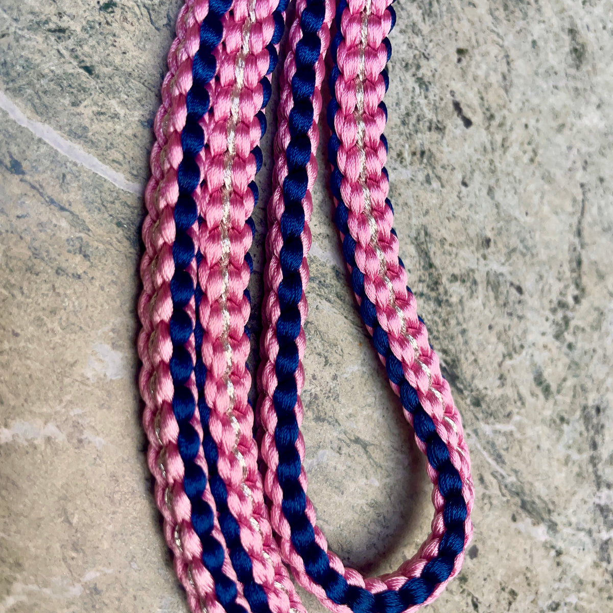 Obijime Belt Flat Braided Purple and Pink with Silver in Silk