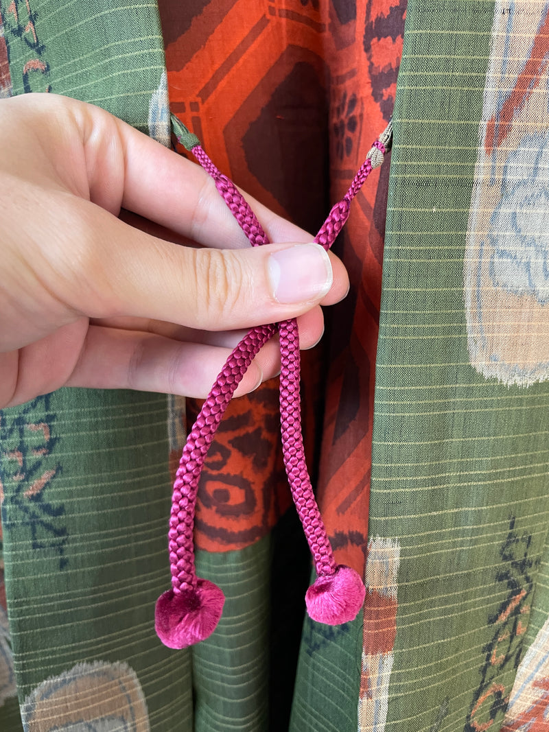 Haori Meisen Moss Green with Daruma Red Interior in Silk