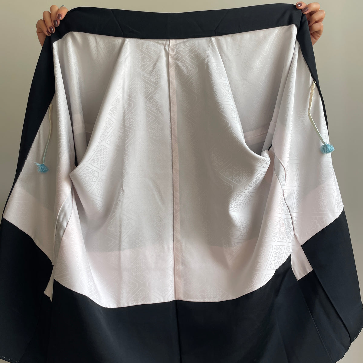 Haori Black with Dark Red Flowers Embroidered in Silk