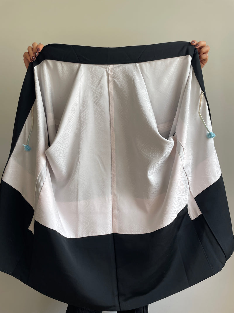Haori Black with Dark Red Flowers Embroidered in Silk