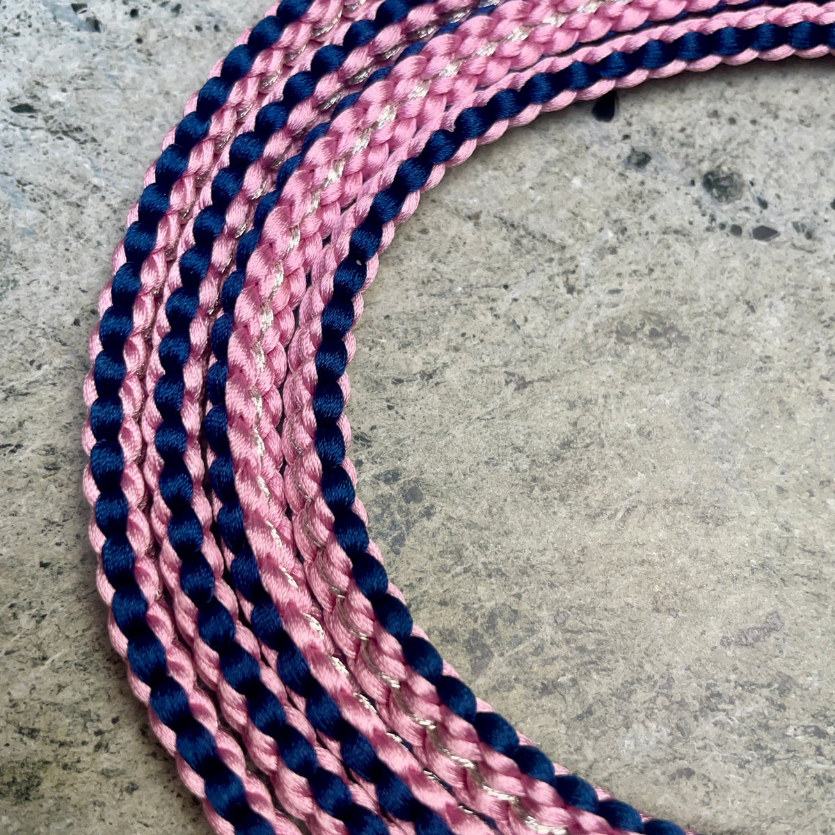 Obijime Belt Flat Braided Purple and Pink with Silver in Silk
