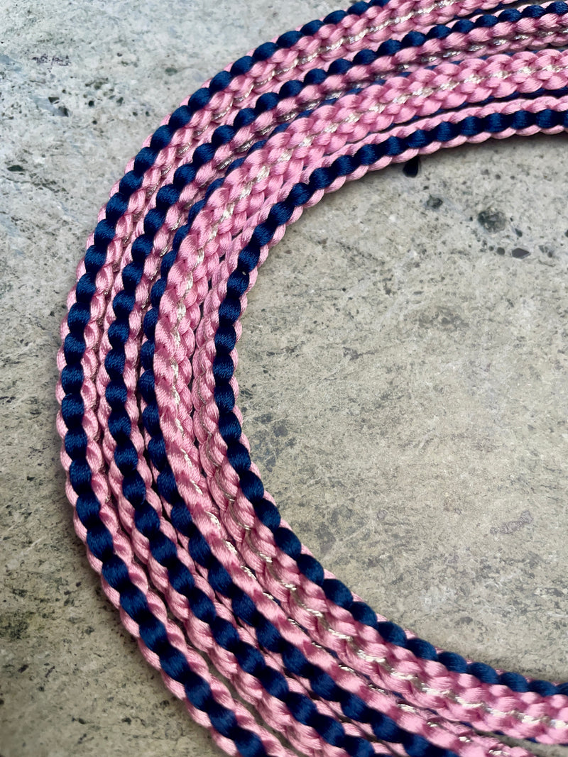 Obijime Belt Flat Braided Purple and Pink with Silver in Silk