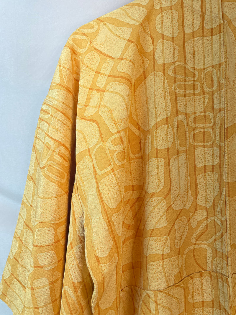 Kimono Mustard Yellow Lines and Forms in Silk with Belt