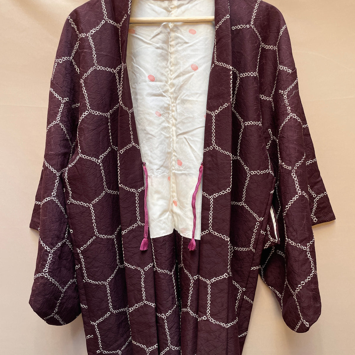 Haori Jacket Deep Brown Silk with Shibori Technique Patterns