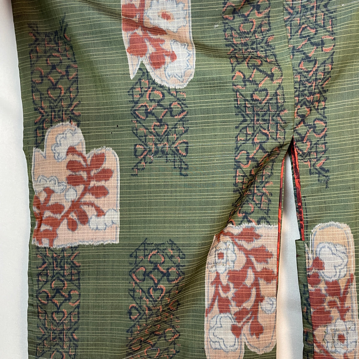 Haori Meisen Moss Green with Daruma Red Interior in Silk