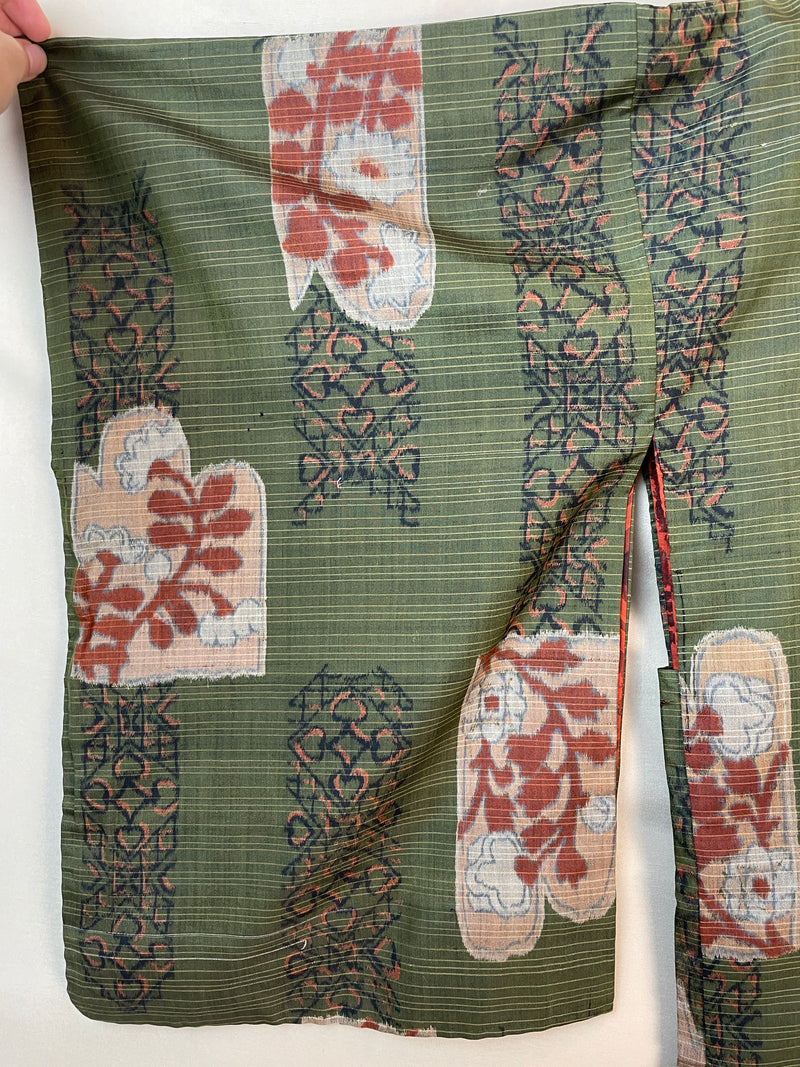 Haori Meisen Moss Green with Daruma Red Interior in Silk