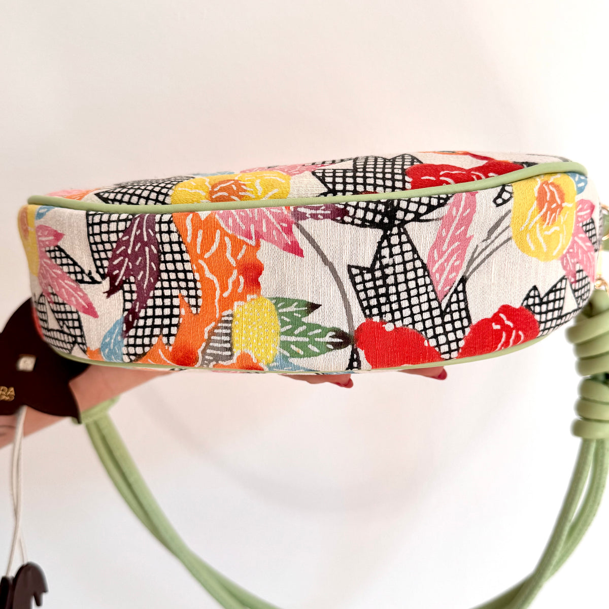 Aiko Bag: Summer Multicolor - from Japanese Obi Sash with Green Leather Strap