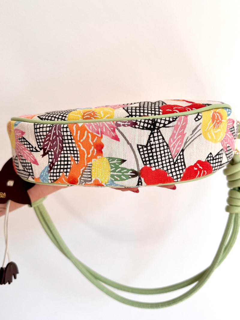 Aiko Bag: Summer Multicolor - from Japanese Obi Sash with Green Leather Strap