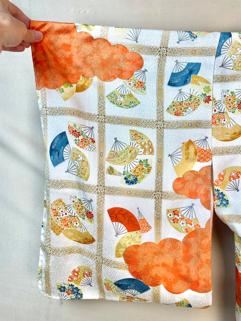 Kimono Japanese Tiles with Fans and Flowers in Silk
