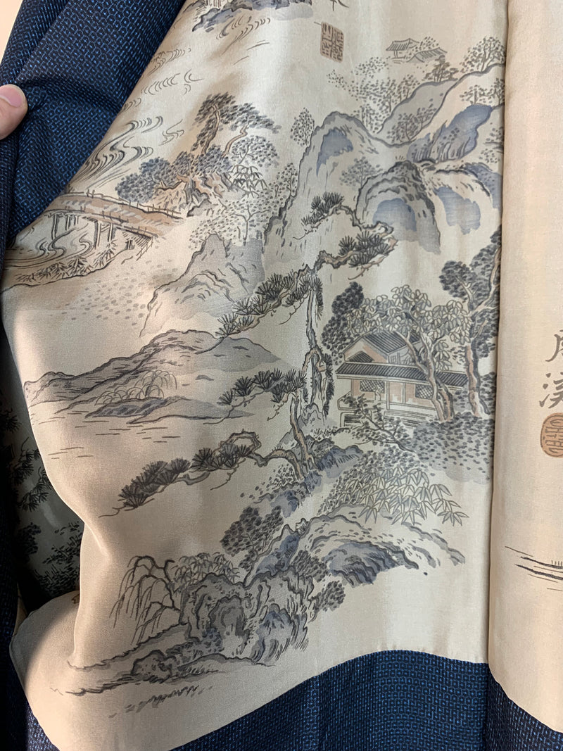 Haori Mens Oshima Tsumugi Silk with Art