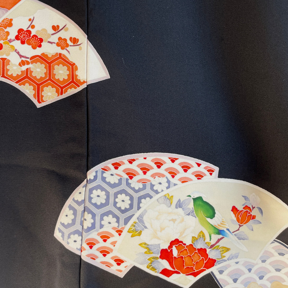 Haori Black with Japanese Fans in Silk