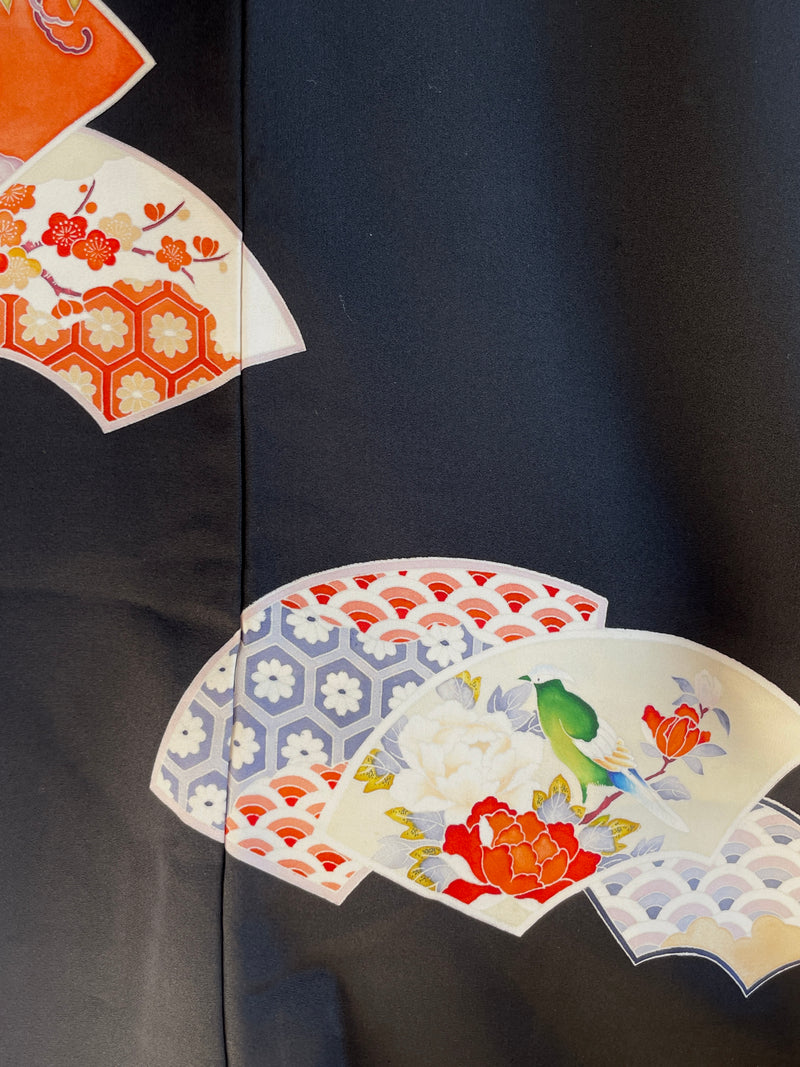 Haori Black with Japanese Fans in Silk