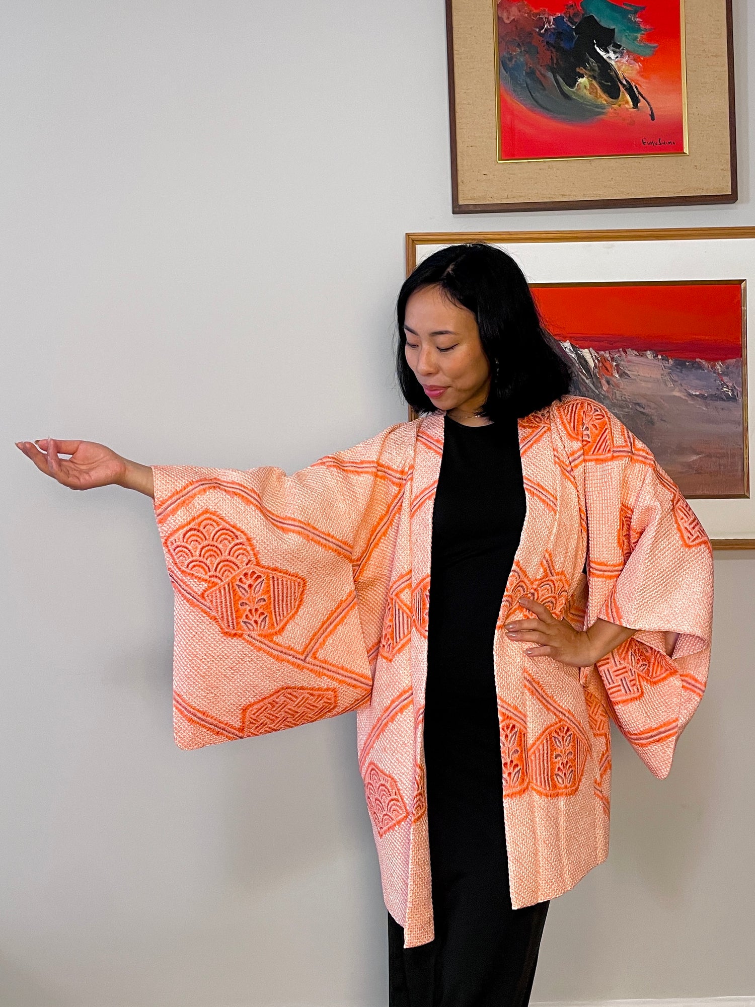 Haori Shibori Pastel Pink Art in Silk