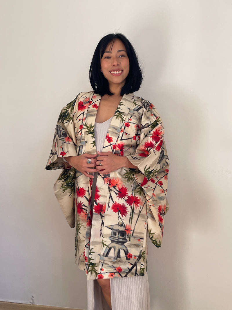 Haori Meisen Antique Japanese Garden in Silk