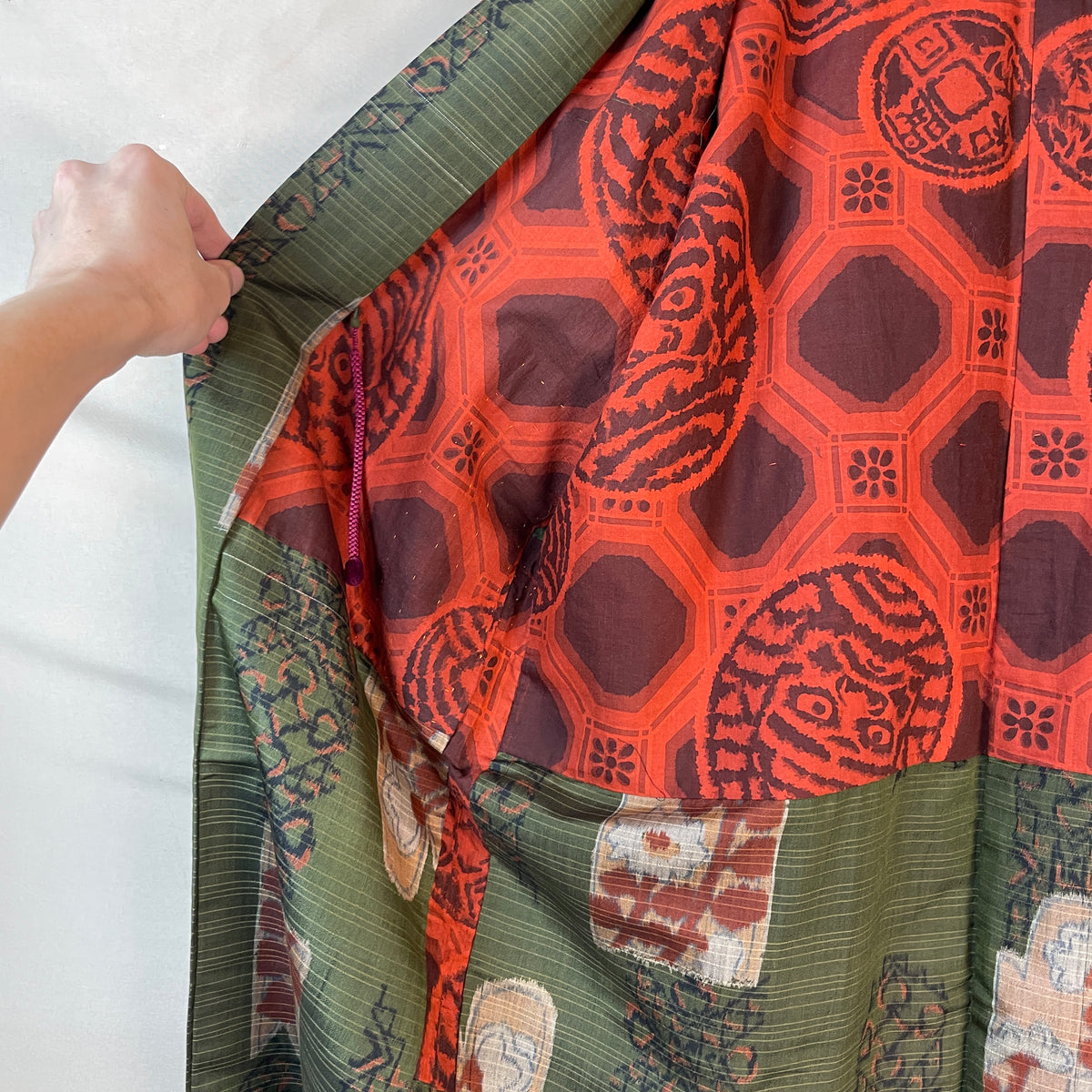 Haori Meisen Moss Green with Daruma Red Interior in Silk