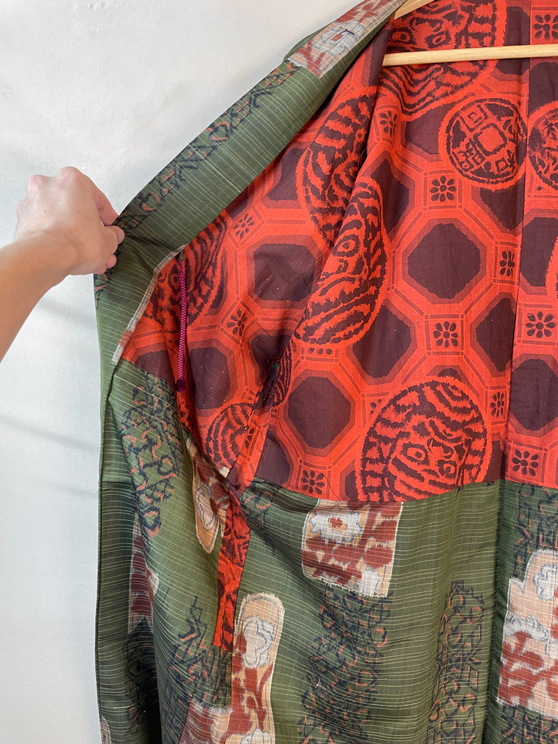 Haori Meisen Moss Green with Daruma Red Interior in Silk