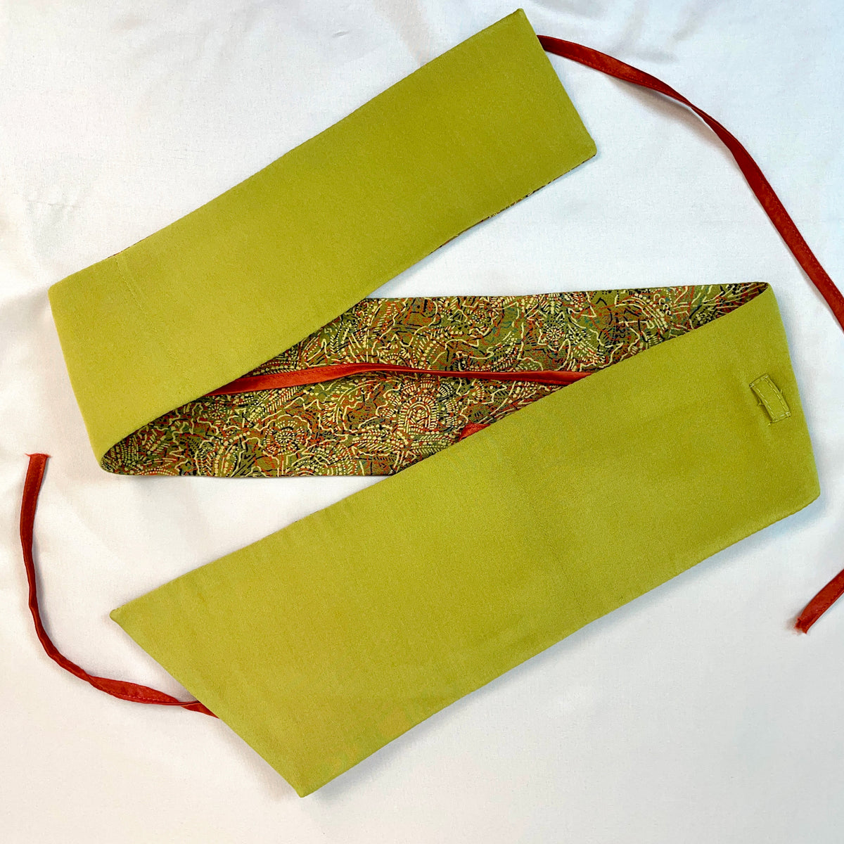 Asymmetrical Belt Made from Kimono Silk Fabric Green