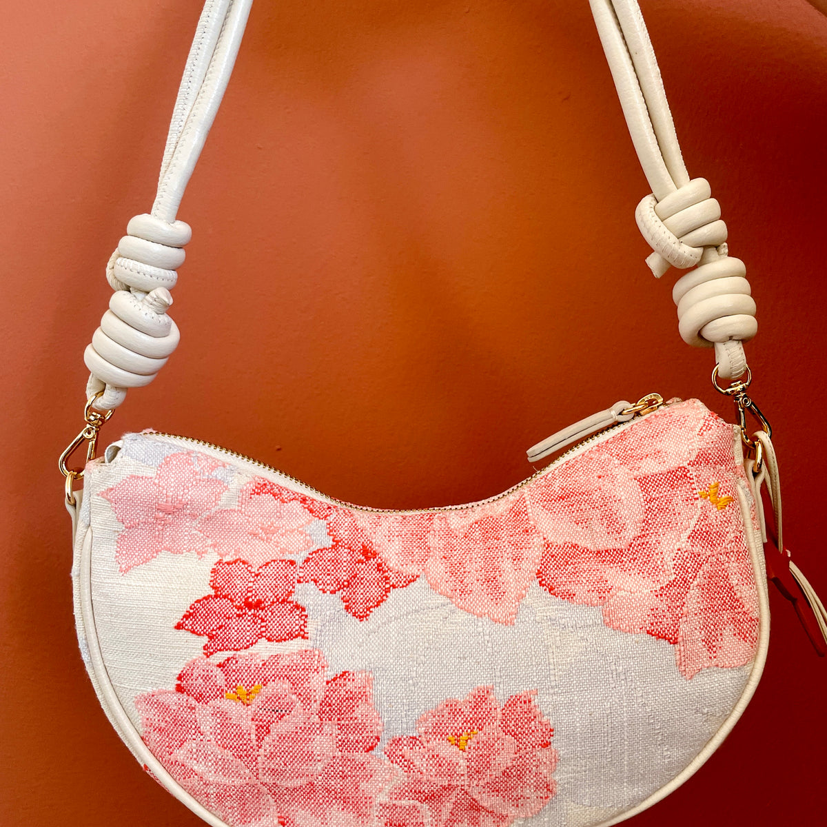 AIKO BAG Pink Spring Peonies from Japanese Obi Sash