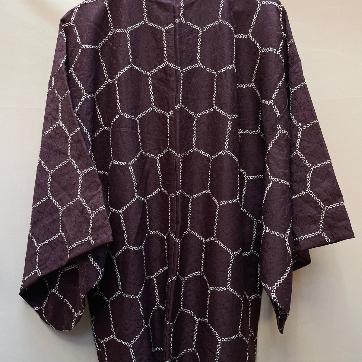 Haori Jacket Deep Brown Silk with Shibori Technique Patterns