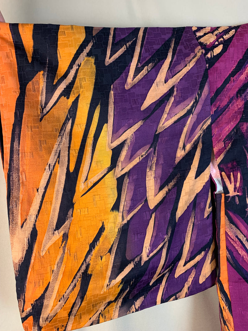 Haori Painted Orange Purple Black in Silk