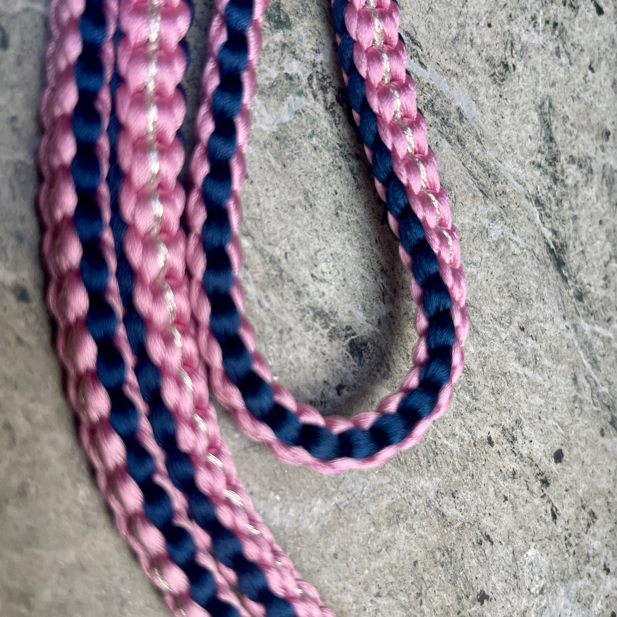 Obijime Belt Flat Braided Purple and Pink with Silver in Silk