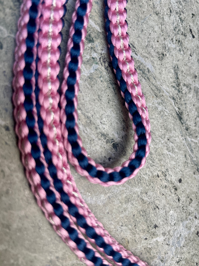 Obijime Belt Flat Braided Purple and Pink with Silver in Silk