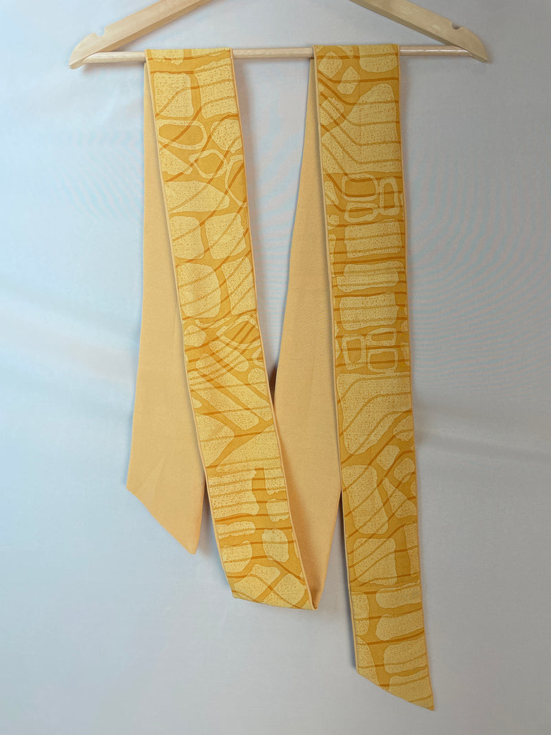 Kimono Mustard Yellow Lines and Forms in Silk with Belt