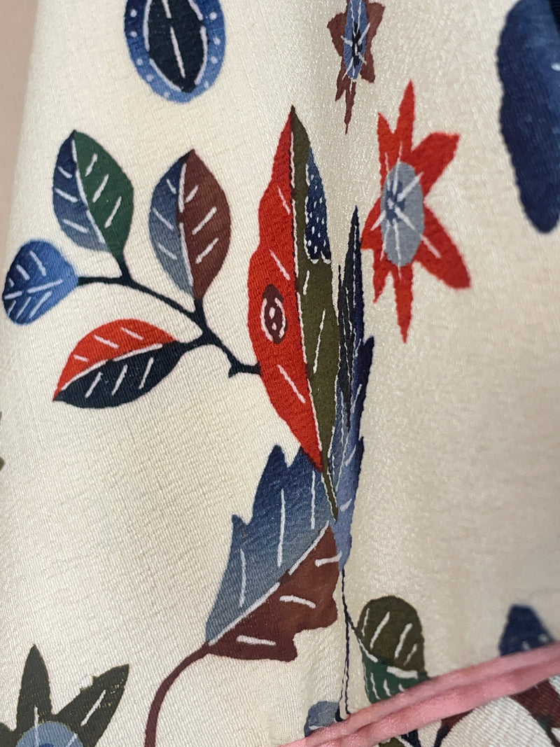 Kimono Off White Crepe with Stencil Dyed Plants