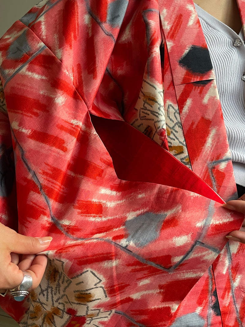 Kimono Vintage with Pink Drawings in Silk