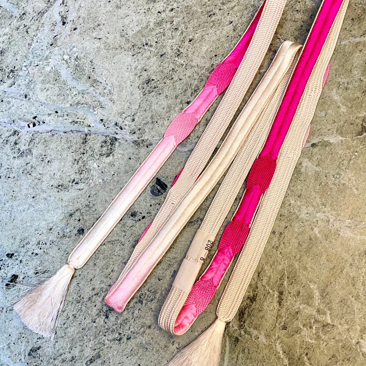 Obijime Belt Flat Hot Pink and White Silk