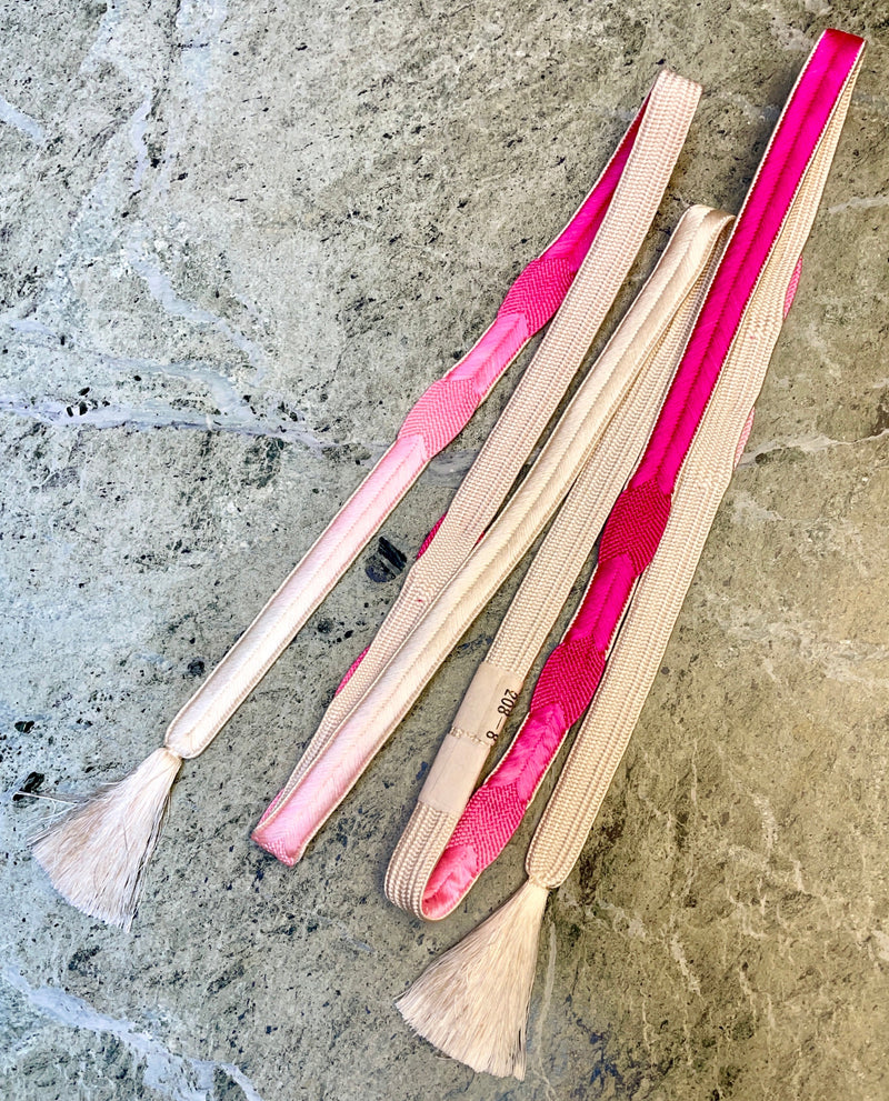 Obijime Belt Flat Hot Pink and White Silk