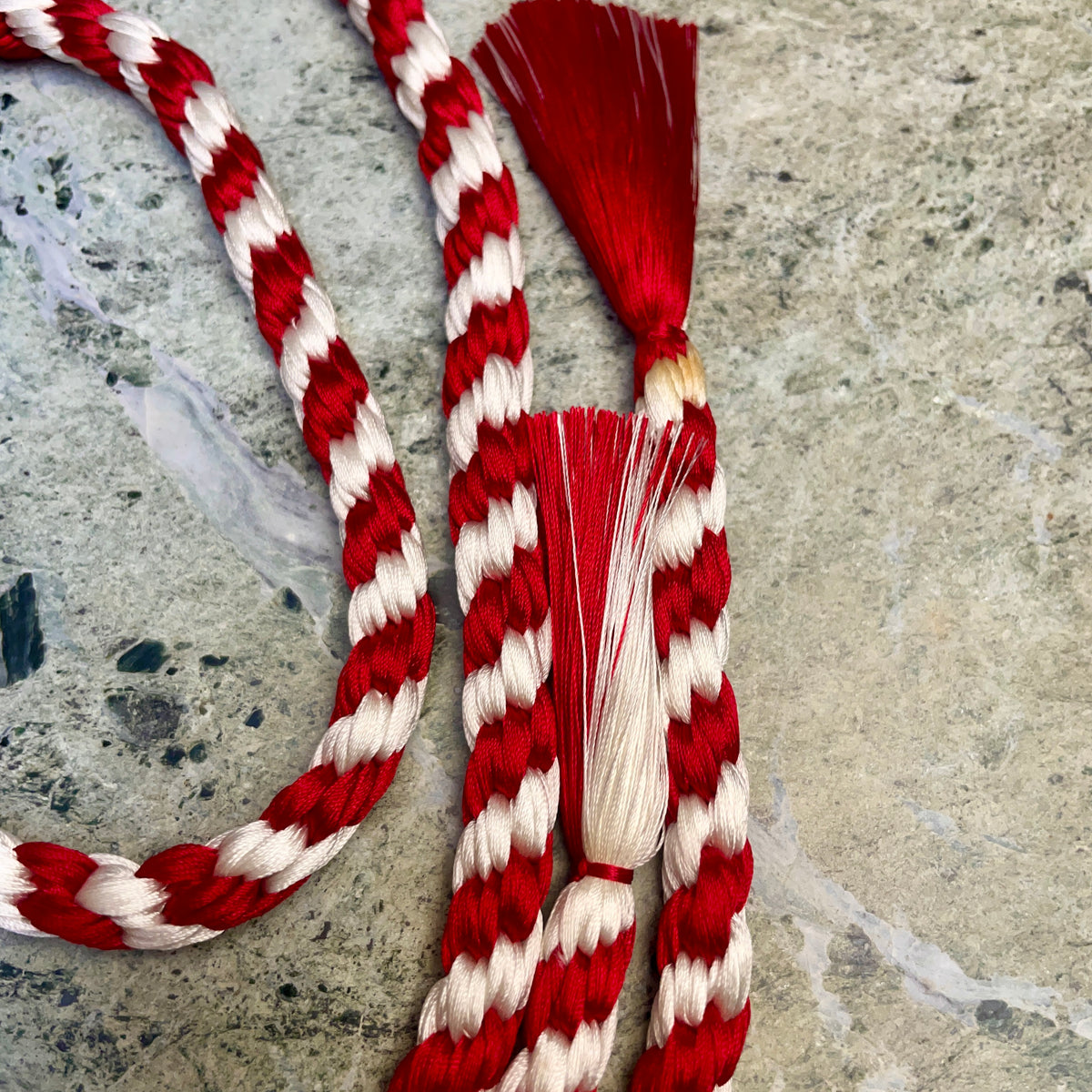 Obijime Belt Round Braided Peppermint Red White