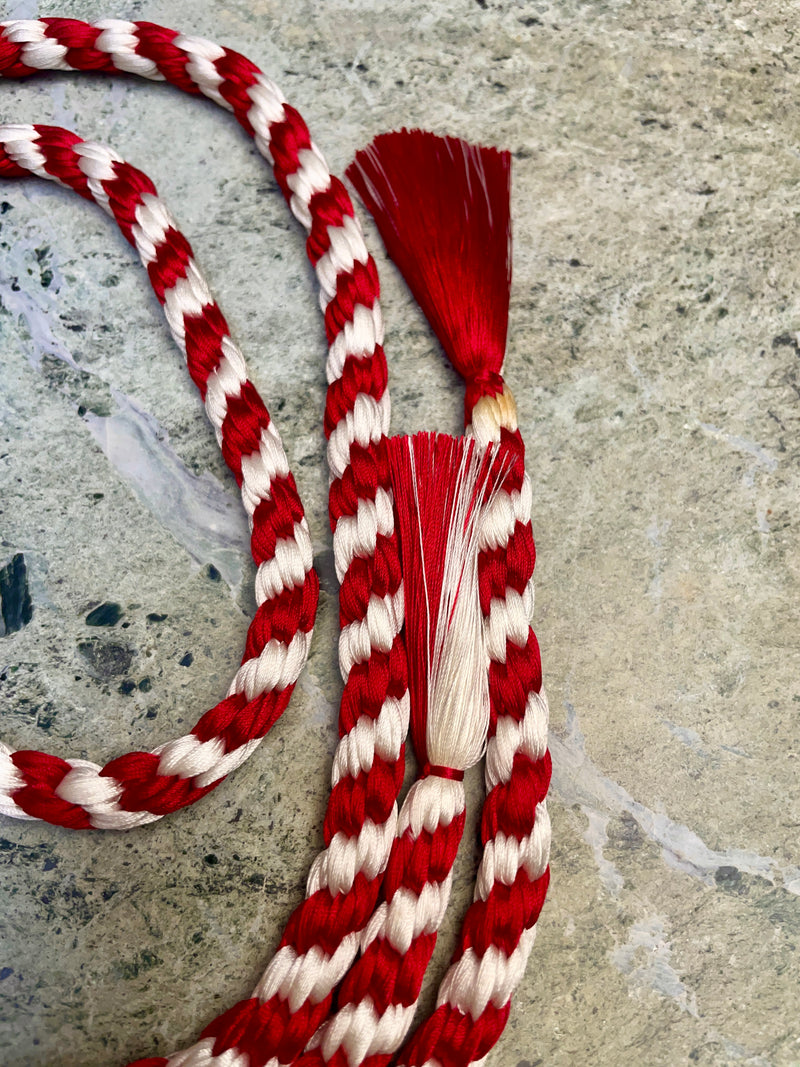 Obijime Belt Round Braided Peppermint Red White