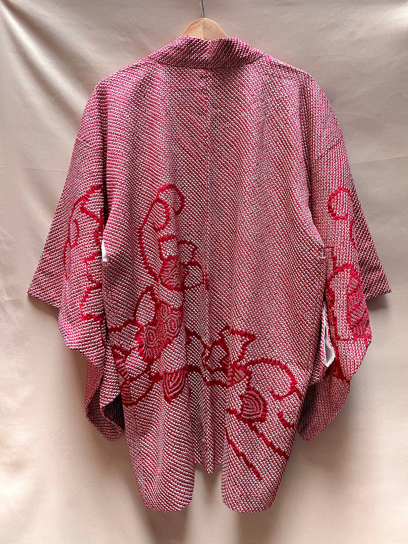 Haori Jacket Shibori Technique Dark Red in Silk