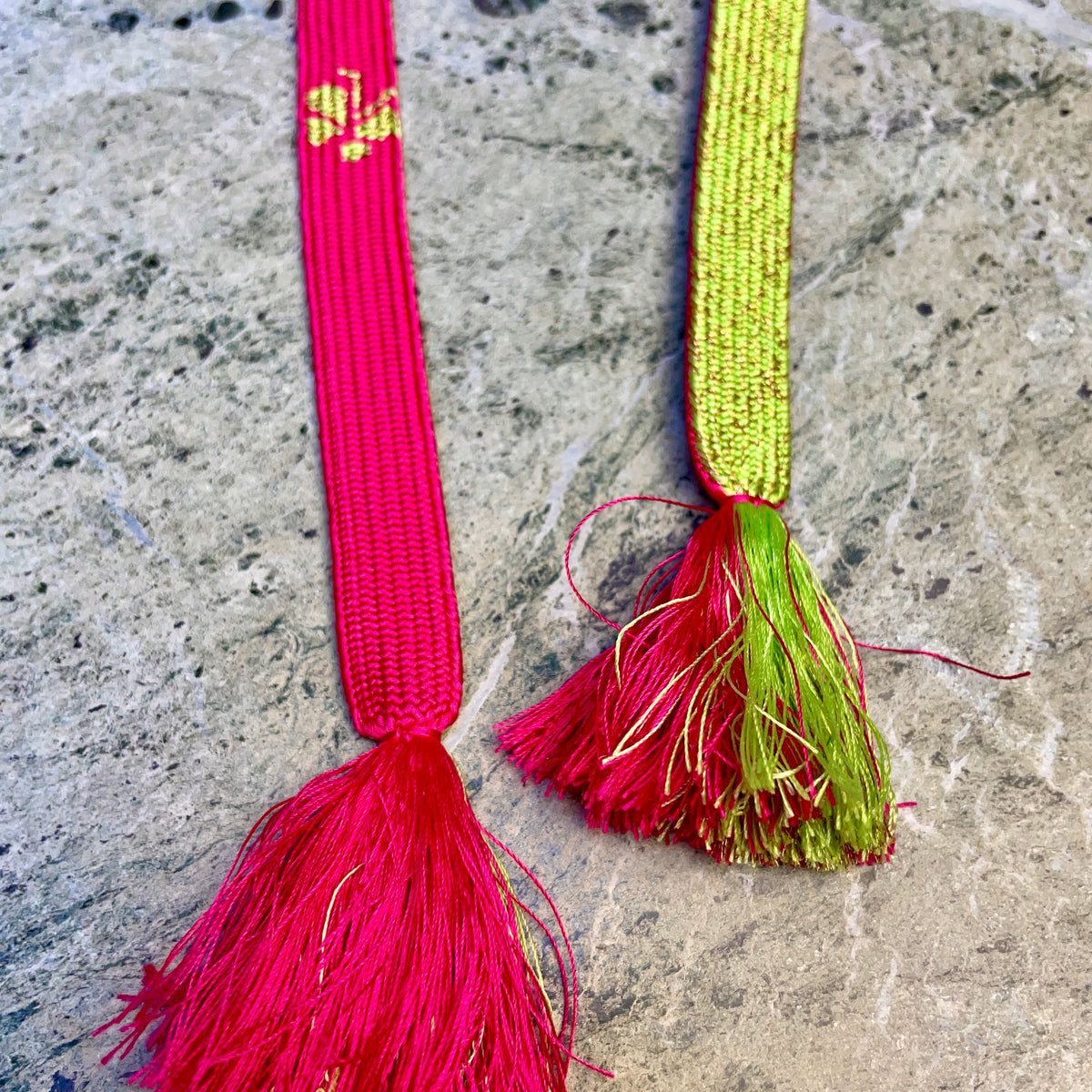 Obijime Belt Flat in Green Lime and Magenta in Silk