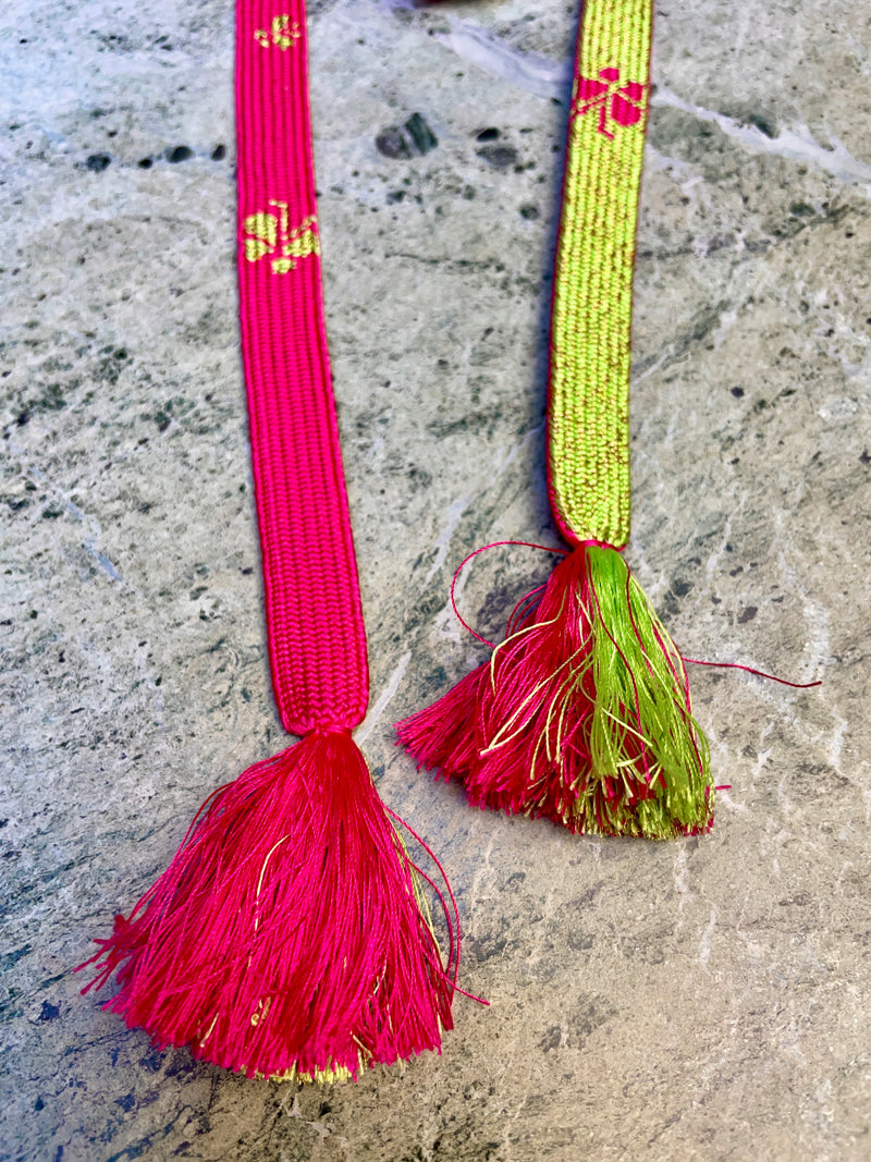 Obijime Belt Flat in Green Lime and Magenta in Silk