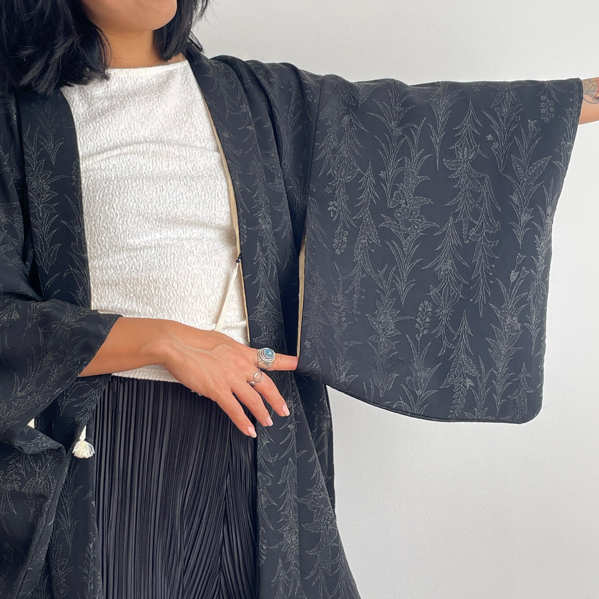 Haori Black with Black Metallic Embroidery in Silk