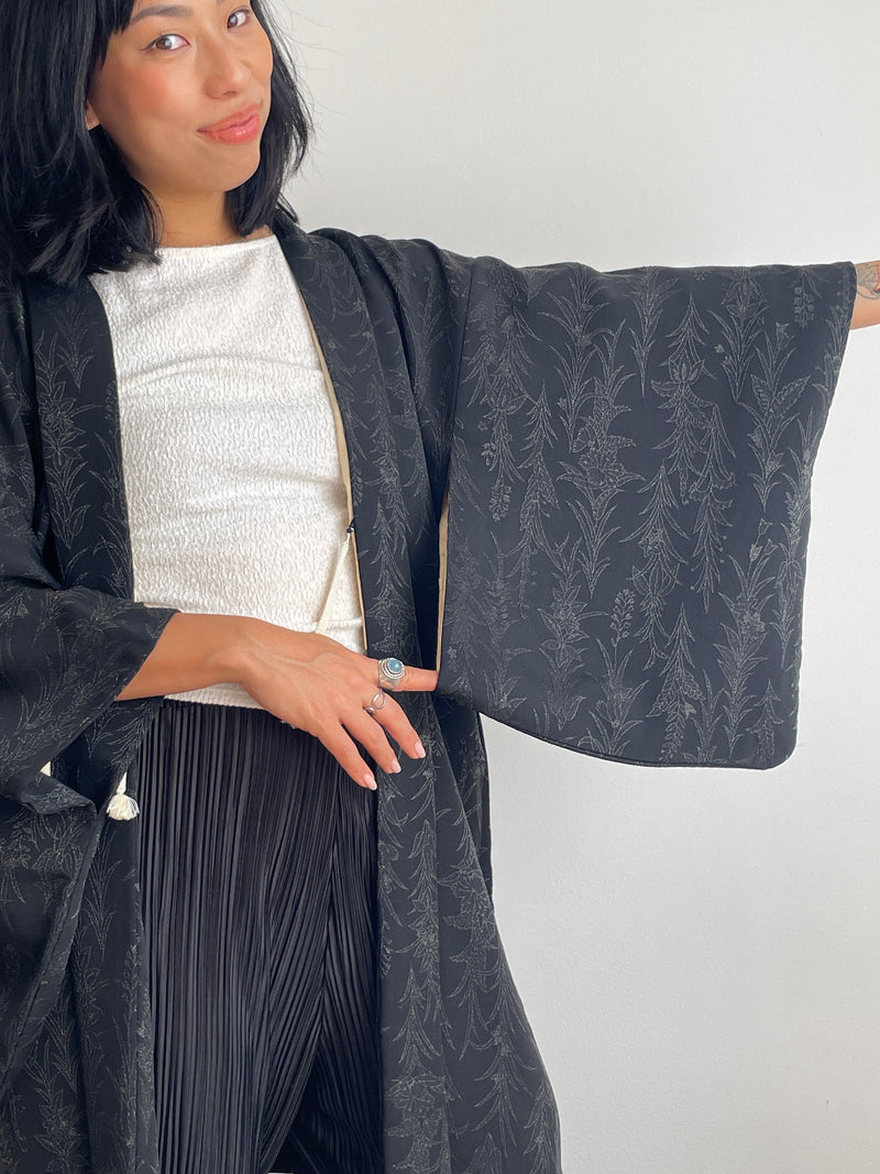 Haori Black with Black Metallic Embroidery in Silk