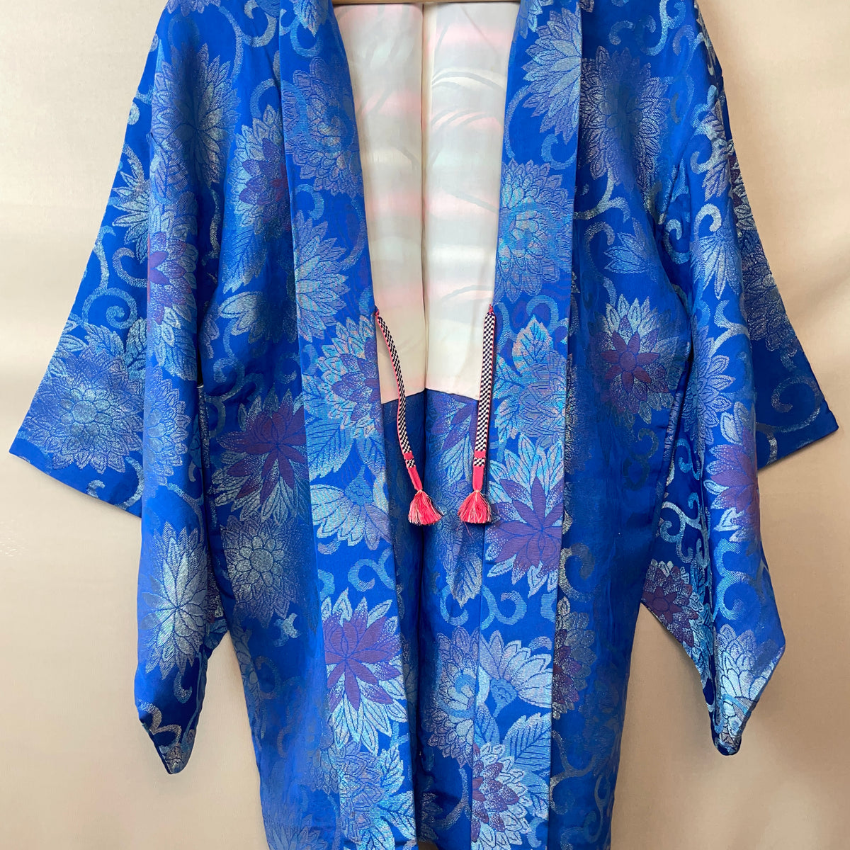 Haori Blue Jacquard with Embroidered Metallic Flowers