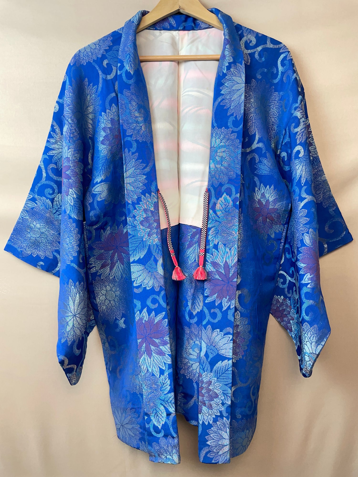 Haori Blue Jacquard with Embroidered Metallic Flowers