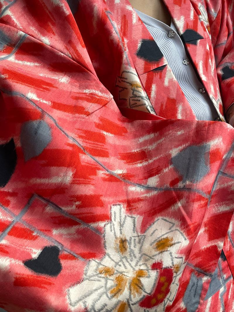 Kimono Vintage with Pink Drawings in Silk
