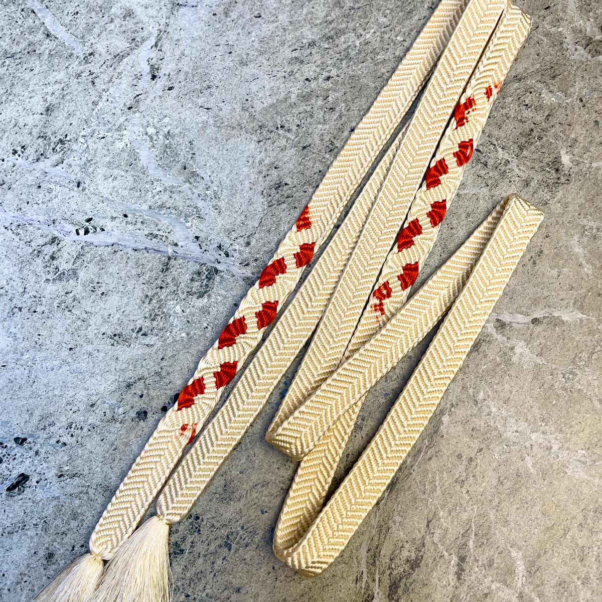 Obijime Belt Flat White and Red Petals in Silk