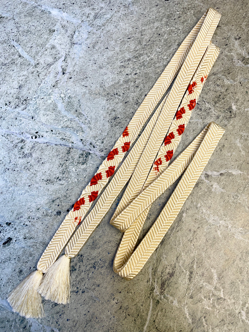 Obijime Belt Flat White and Red Petals in Silk