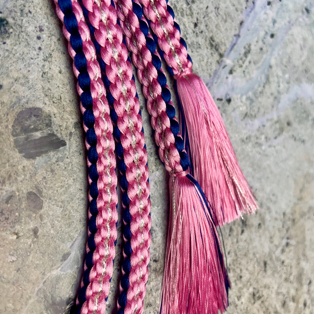 Obijime Belt Flat Braided Purple and Pink with Silver in Silk