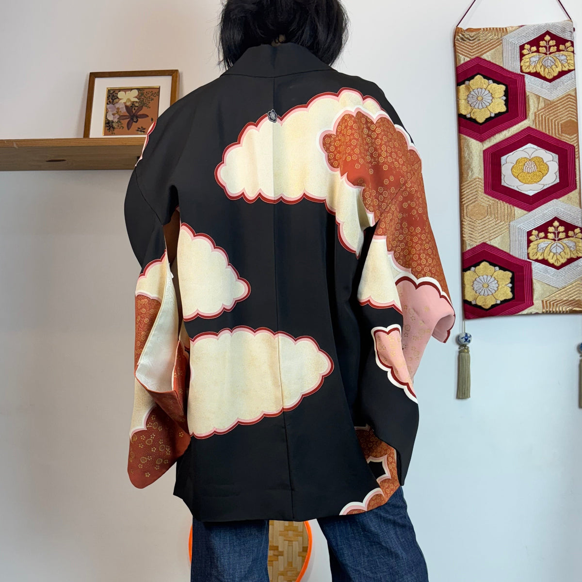 Haori Black and Pink Clouds