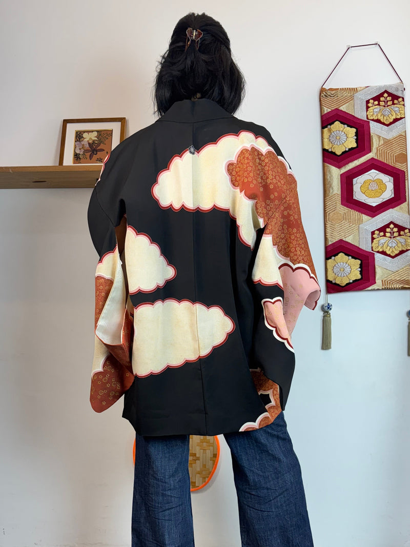 Haori Black and Pink Clouds