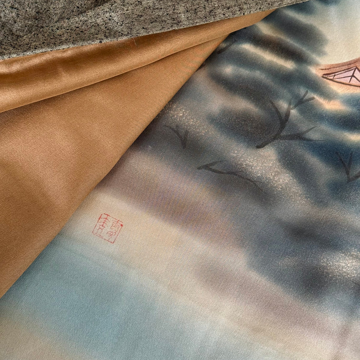 Kimono Mens Grey and Haori Black with Sakura interior