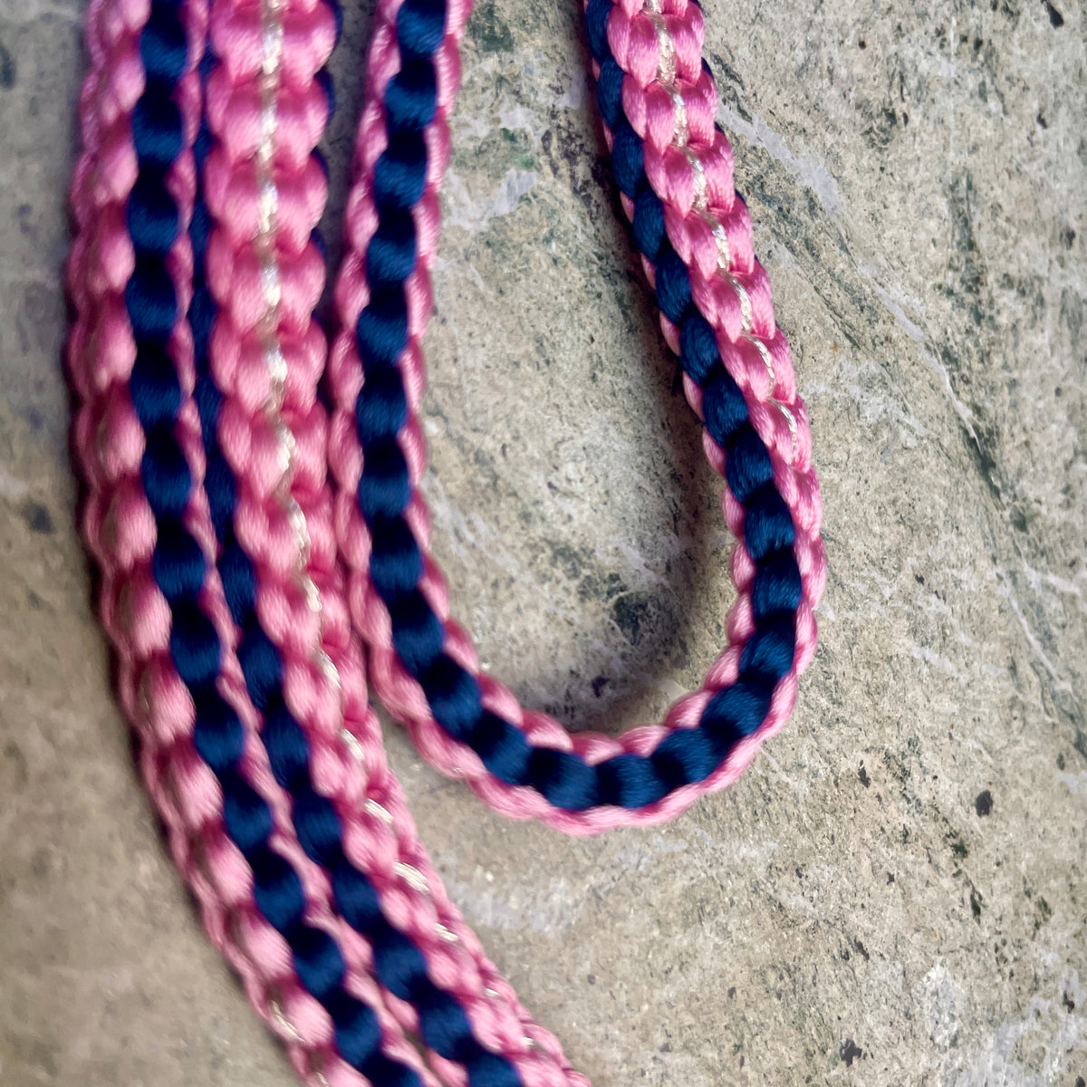 Obijime Belt Flat Braided Purple and Pink with Silver in Silk