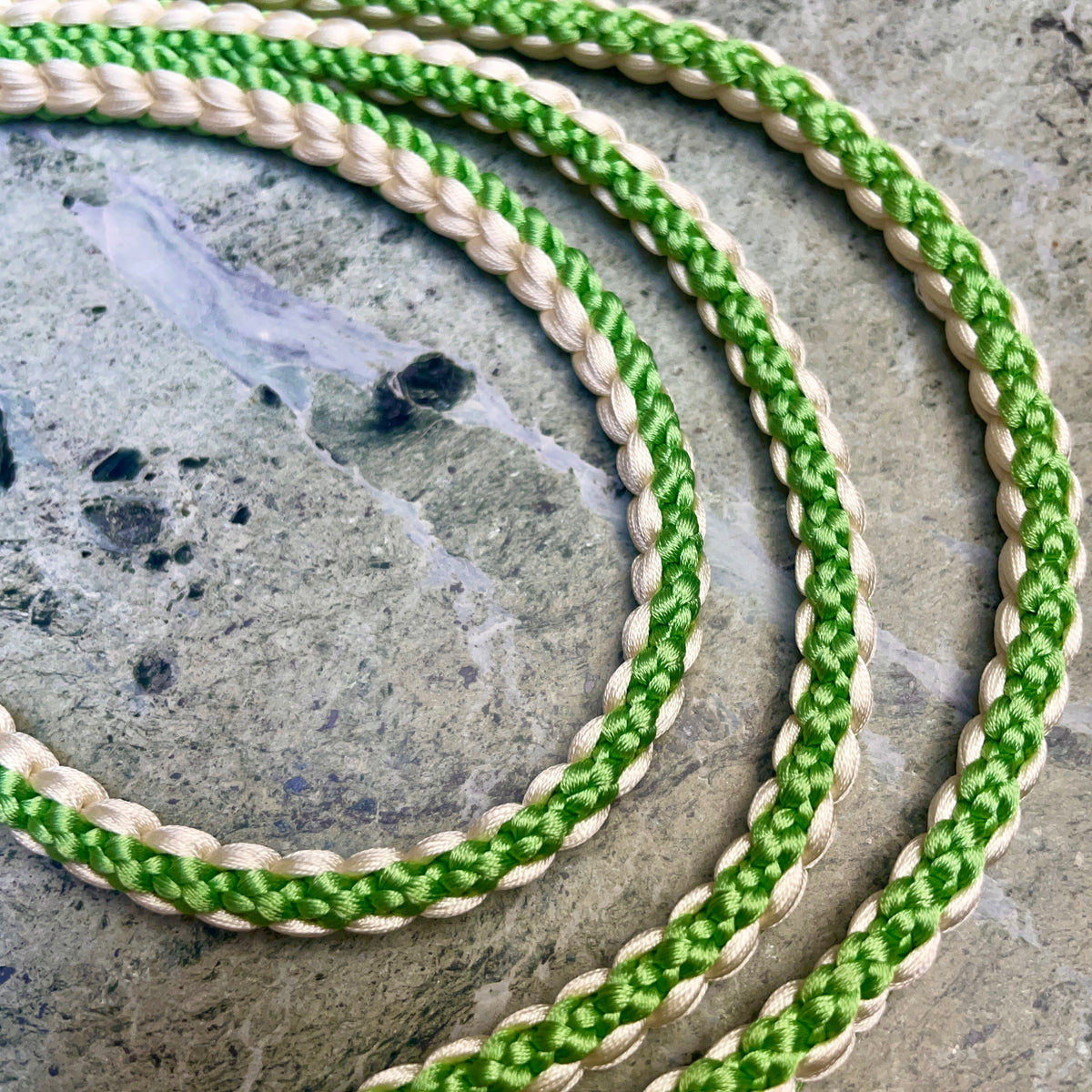 Obijime Belt Round Braid Green and White in Silk